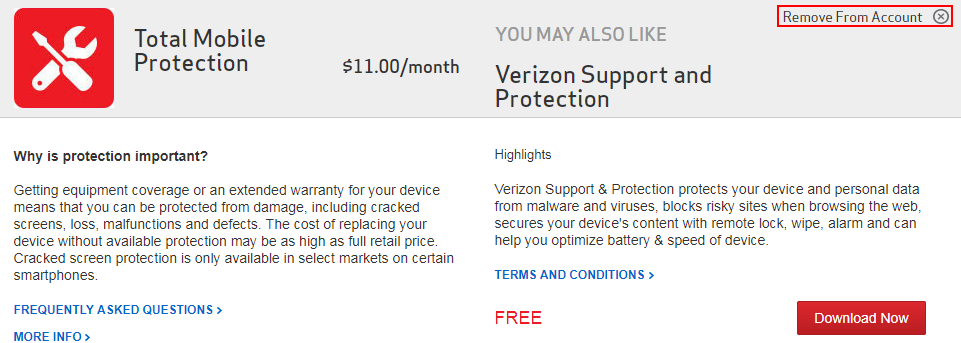 Cancel Verizon phone protection